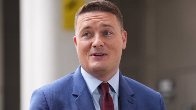 Health secretary Wes Streeting doing media interviews outside BBC Broadcasting House in London on June 29