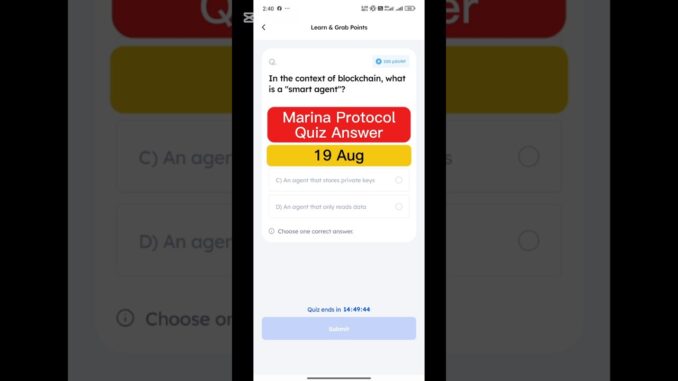 Marina Protocol Quiz Answer - 19 Aug | Marina Protocol Today Answer | Free Crypto 2025 | #Shorts