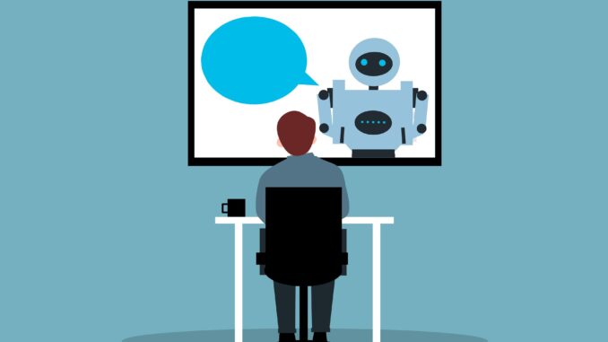 Employee chatting to a chatbot as new adoption data from Perplexity reveals how AI agents are driving workflow efficiency gains by taking over complex enterprise tasks.