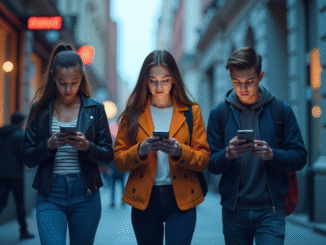 Teens Walking in the City While Using Smartphones